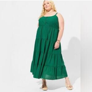 Torrid Green Textured Tiered Maxi Dress Sleeveless Adjustable Strap Boho Prairie